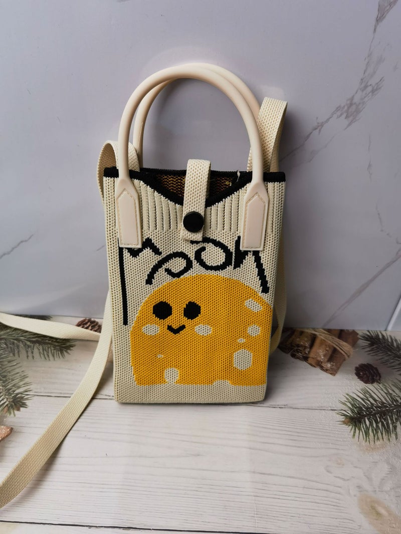 2025 Autumn New Style Girl'S Heart-Shaped Handbag For Carrying Mobile Phones, Knitted Crossbody Bag, Portable Textured Small Handbag - Image 1