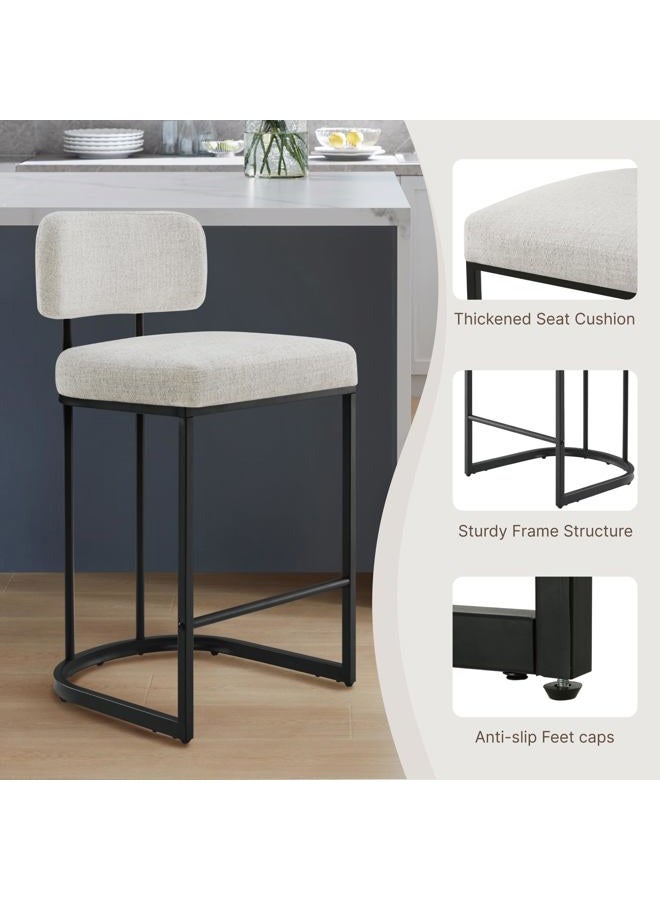 KISLOT 26" H Counter Height Bar Stools Set of 4, Modern Linen Fabric Upholstered Barstools with Backrest for Kitchen Island, Black Metal Frames, Wheat - Image 2