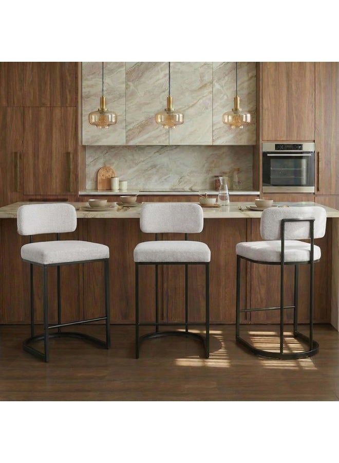 KISLOT 26" H Counter Height Bar Stools Set of 4, Modern Linen Fabric Upholstered Barstools with Backrest for Kitchen Island, Black Metal Frames, Wheat - Image 3