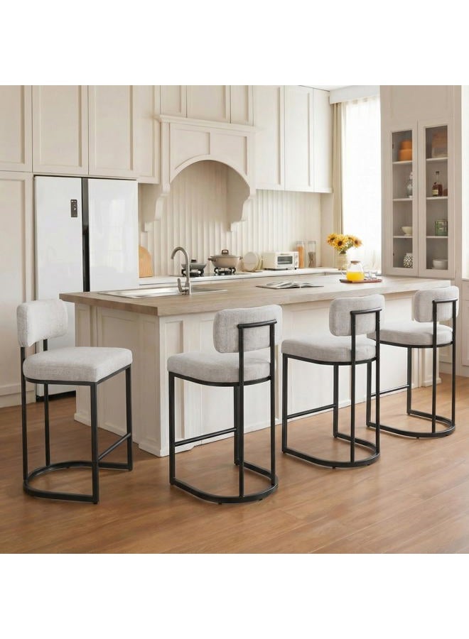 KISLOT 26" H Counter Height Bar Stools Set of 4, Modern Linen Fabric Upholstered Barstools with Backrest for Kitchen Island, Black Metal Frames, Wheat - Image 1