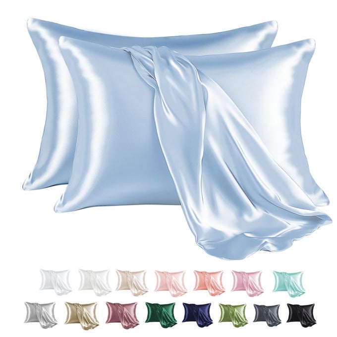 MRHM SATIN PILLOWCASE FOR HAIR AND SKIN SILK SATIN PILLOWCASE 2 PACK QUEEN SIZE PILLOW CASES SET OF 2 SILKY PILLOW COVER WITH ENVELOPE CLOSURE 20X30 LIGHT BLUE