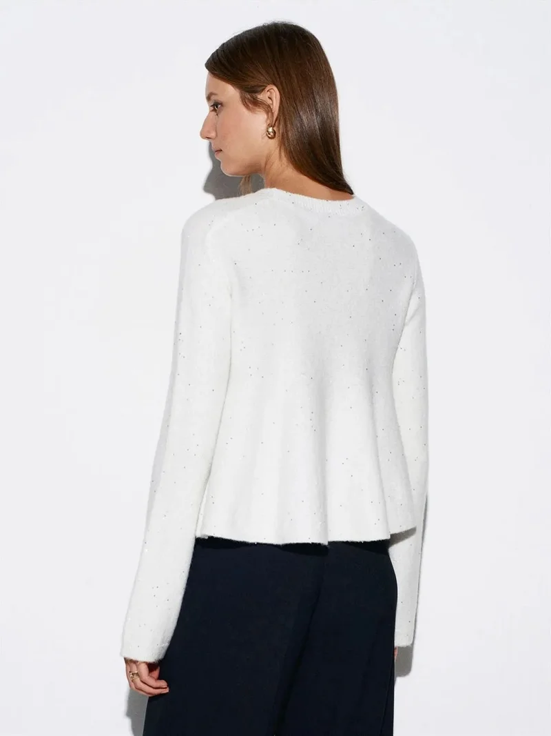 ديلفين Dilvin Women's Frilly Crew Neck Knit Sweater