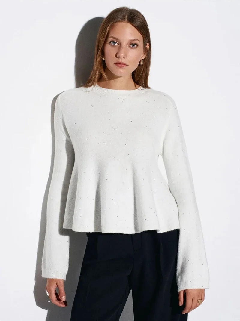 ديلفين Dilvin Women's Frilly Crew Neck Knit Sweater