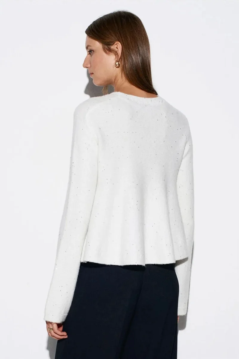 Dilvin Dusty White DILVIN Women's Frilly Crew Neck Knit Sweater for Women | Best Price UAE