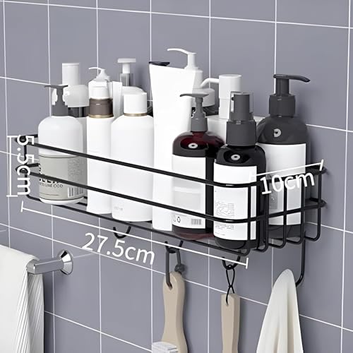 Boniry 2 Pcs Stainless Steel Bathroom Shelf for Wall | Self Adhesive Bathroom Organiser | 4 Hooks for Towel Holder | Space-Saving Wall Mounted Bathroom Shelf with Elegant Design - Image 2