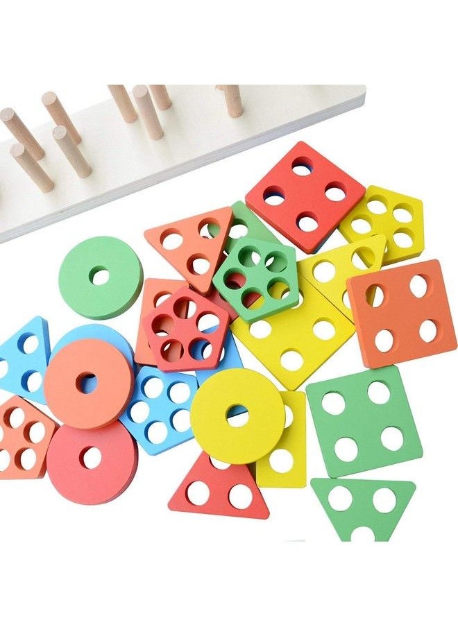 Toyshine Kids Wooden Angle Geometric Blocks Stacker Shape Sorter Column Puzzle Stacking Set B (26 Pieces)  - Image 3