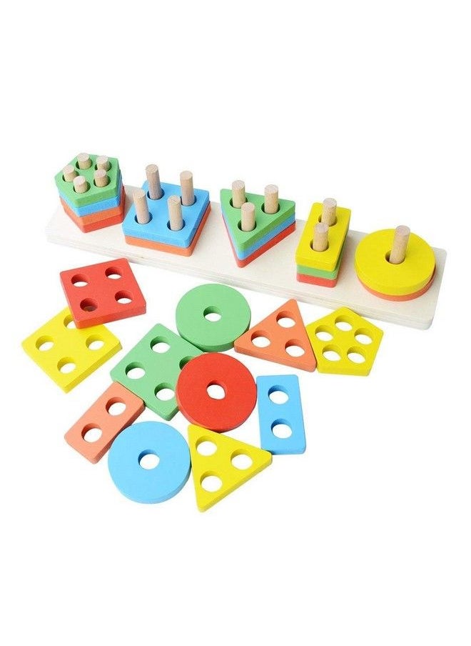 Toyshine Kids Wooden Angle Geometric Blocks Stacker Shape Sorter Column Puzzle Stacking Set B (26 Pieces)  - Image 1
