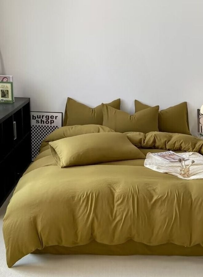 LUNA Home King Size 6 piece Bedding Set Without Filling, Washable Cotton Khaki Color. - Image 1