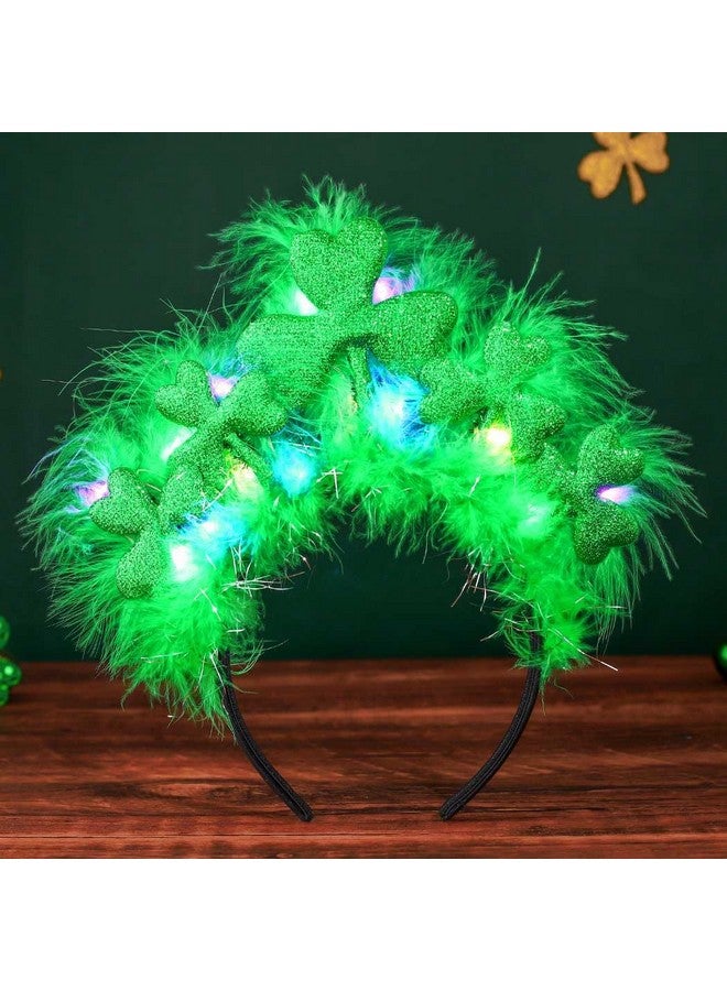 Yean St Patrick'S Day Headband Light Up Green Feather Hair Hoop Shamrock Holdiday Party Hair Accessories For Women And Girls - Image 1