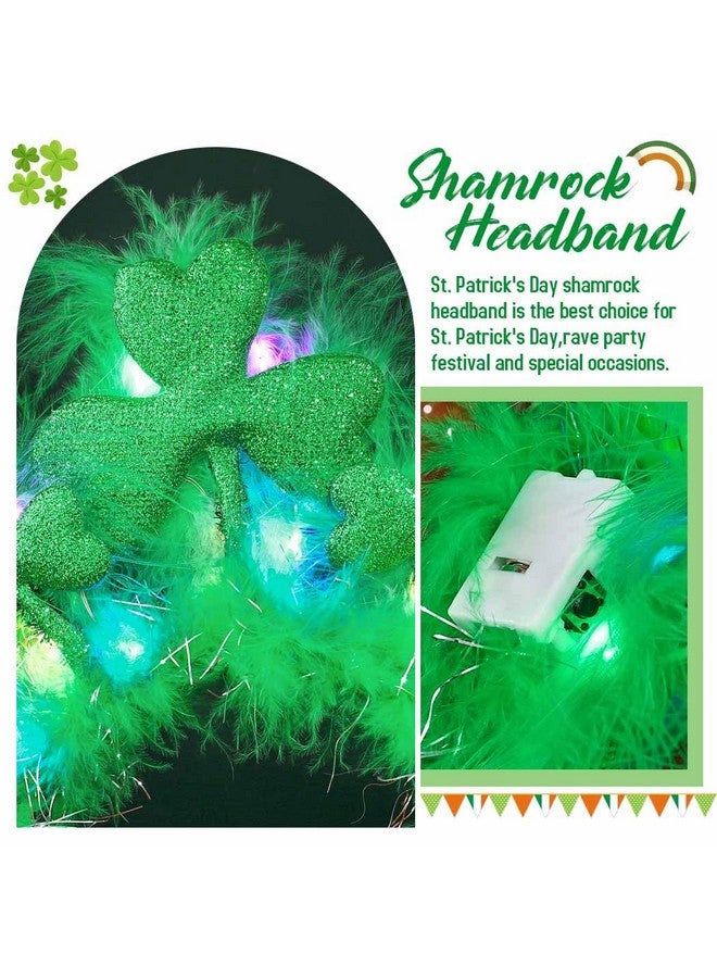 Yean St Patrick'S Day Headband Light Up Green Feather Hair Hoop Shamrock Holdiday Party Hair Accessories For Women And Girls - Image 3