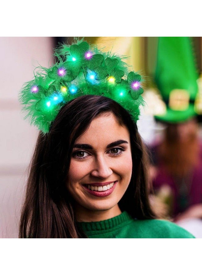 Yean St Patrick'S Day Headband Light Up Green Feather Hair Hoop Shamrock Holdiday Party Hair Accessories For Women And Girls - Image 2
