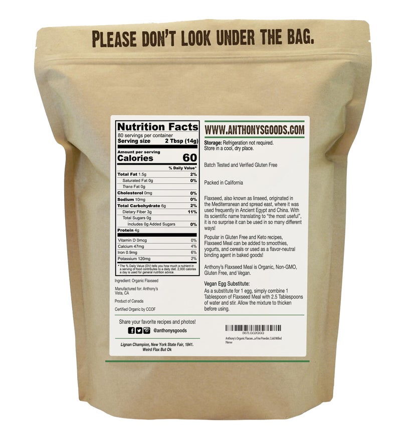 Anthony's Organic Flaxseed Meal, 2.5 lb, Gluten Free, Ground Ultra Fine Powder, Cold Milled, Keto Friendly - Image 2
