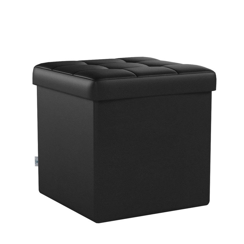 B FSOBEIIALEO Storage Ottoman Small Cube, Foot Rest Seat Faux Leather Dorm Room Ottoman Black 12.6"X12.6"X12.6" (2 Pack) - Image 4