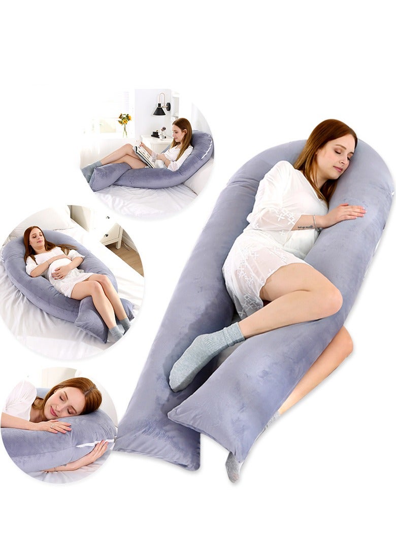 وسادة الأمومة على شكل حرف U وسادة قطنية على شكل حرف U وسادة نوم جانبية متعددة الوظائف وسادة نوم جانبية قابلة للإزالة قابلة للغسل وسادة للرضاعة الطبيعية على شكل حرف U لدعم الجسم للظهر والوركين والساق - Image 4