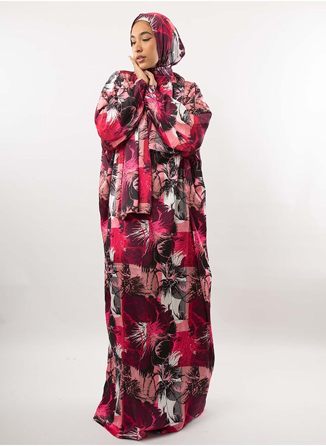 Tie Shop Tie Shop - Printed Satin Isdal - Fuchsia & Off White For Women 