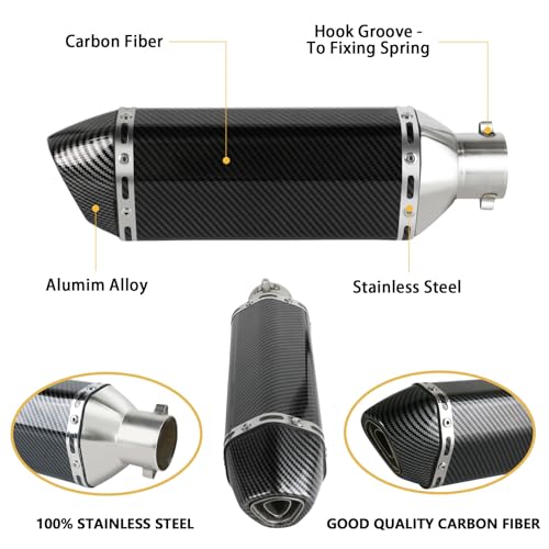 PACEWALKER Exhaust Muffler Carbon Fiber 1.5-2"Inlet with Removable DB Killer for Street/Sport Motorcycles and Scooters with 38-51mm Diameter Exhaust Pipes - Image 2