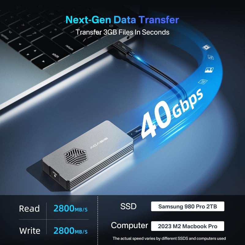 ACASIS 40Gbps M.2 NVMe SSD Enclosure with Cooling Fan,Tool Free Installation,NVMe Enclosure for M1/M2 Pro/Max, Compatible with USB4/3.2/3.1/3.0/2,Support 2280/2260/2242/2230 B+M M-Key - Image 5