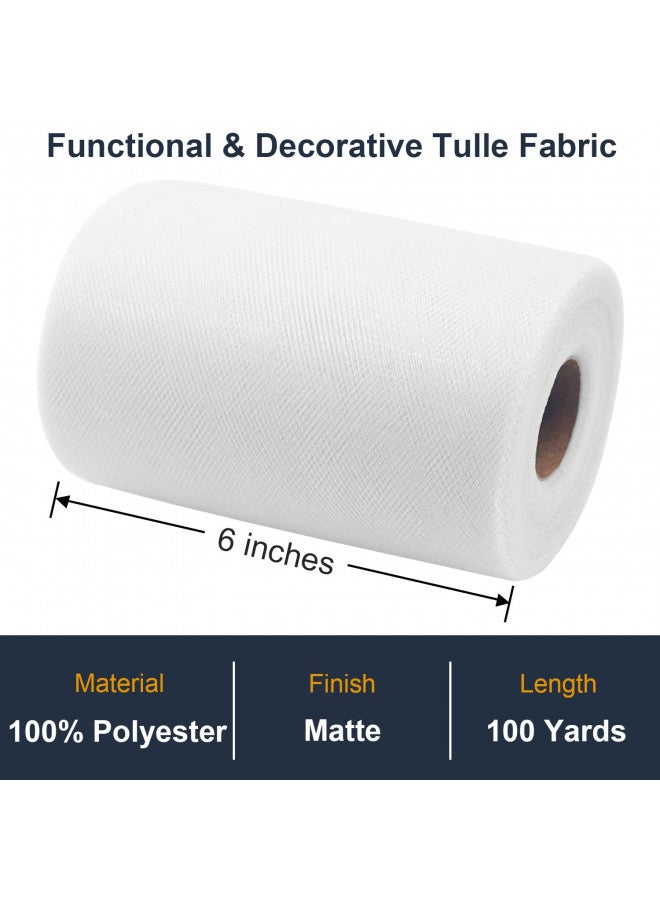 Ableme Deco White Tulle Fabric Roll 6 Inch by 100 Yards (300 ft) Tulle Ribbon Sheer Mesh Netting for DIY Tutu Skirt Gift Wrapping Wedding Baby Shower Birthday Halloween Party Decorations Crafts, 34 Colors (White) - Image 1