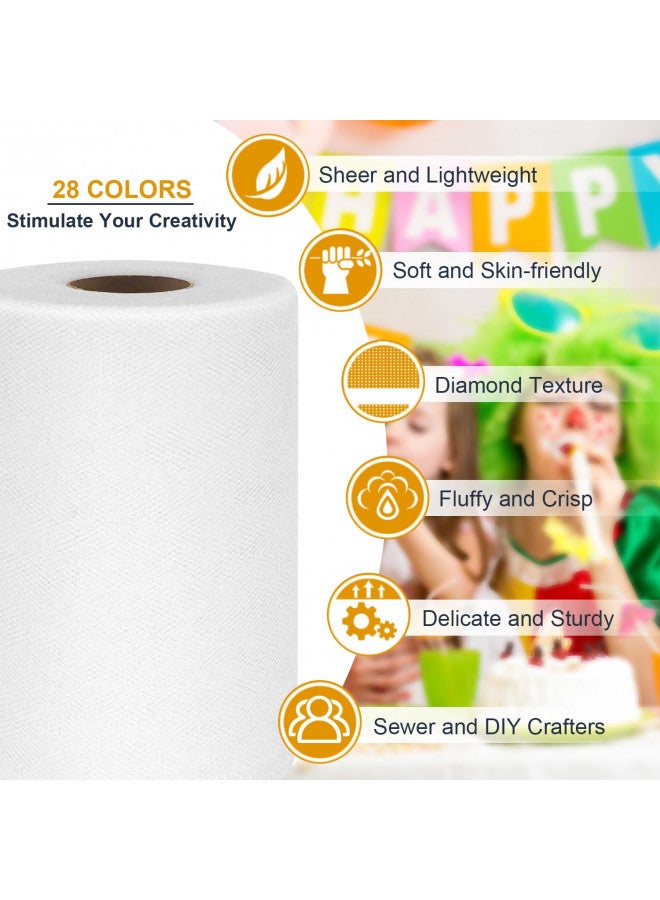 Ableme Deco White Tulle Fabric Roll 6 Inch by 100 Yards (300 ft) Tulle Ribbon Sheer Mesh Netting for DIY Tutu Skirt Gift Wrapping Wedding Baby Shower Birthday Halloween Party Decorations Crafts, 34 Colors (White) - Image 2
