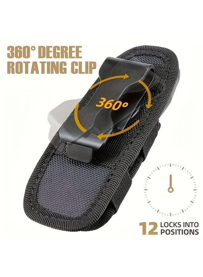 Khaki 360 Degree Rotating Clip Backpack Flashlight Adjustable Buckle Durable Nylon for Night Climbing Patrol - Image 2