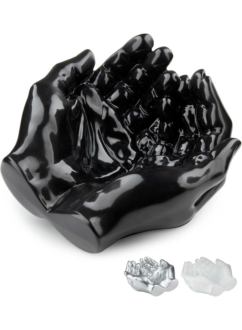 NANAO Hand Shaped Succulent Planter Pot - Crystal Holder Display - Air Plant Holder Hand Planter - Giving Hands Sculpture Decor - Key Holder Bowl Ring Dish Trinket Dish - Candle Holder (Black) - Image 1