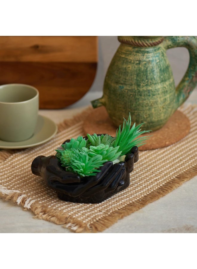 NANAO Hand Shaped Succulent Planter Pot - Crystal Holder Display - Air Plant Holder Hand Planter - Giving Hands Sculpture Decor - Key Holder Bowl Ring Dish Trinket Dish - Candle Holder (Black) - Image 3