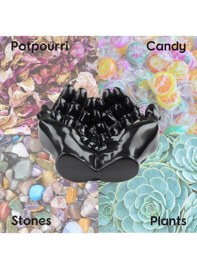 NANAO Hand Shaped Succulent Planter Pot - Crystal Holder Display - Air Plant Holder Hand Planter - Giving Hands Sculpture Decor - Key Holder Bowl Ring Dish Trinket Dish - Candle Holder (Black) - Image 4