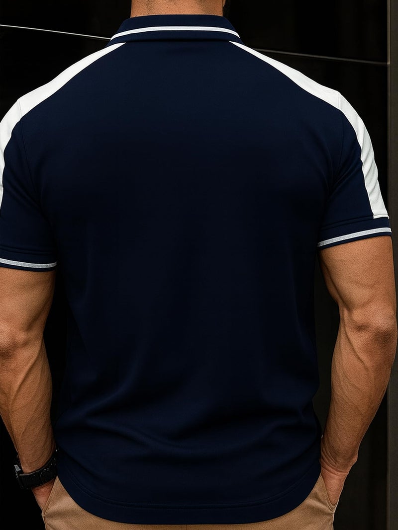Jump Cuts Mens Polo Neck Half Sleeve Navy & White Cottonblend Slim Fit T-Shirt - Image 3
