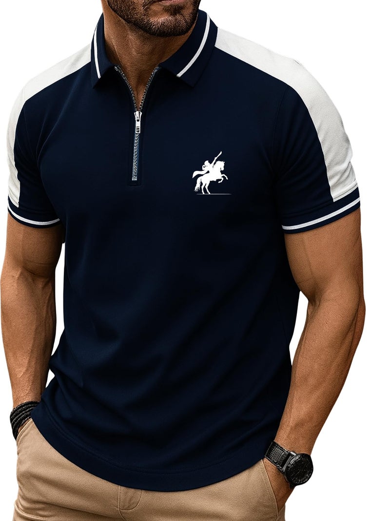 Jump Cuts Mens Polo Neck Half Sleeve Navy & White Cottonblend Slim Fit T-Shirt - Image 5