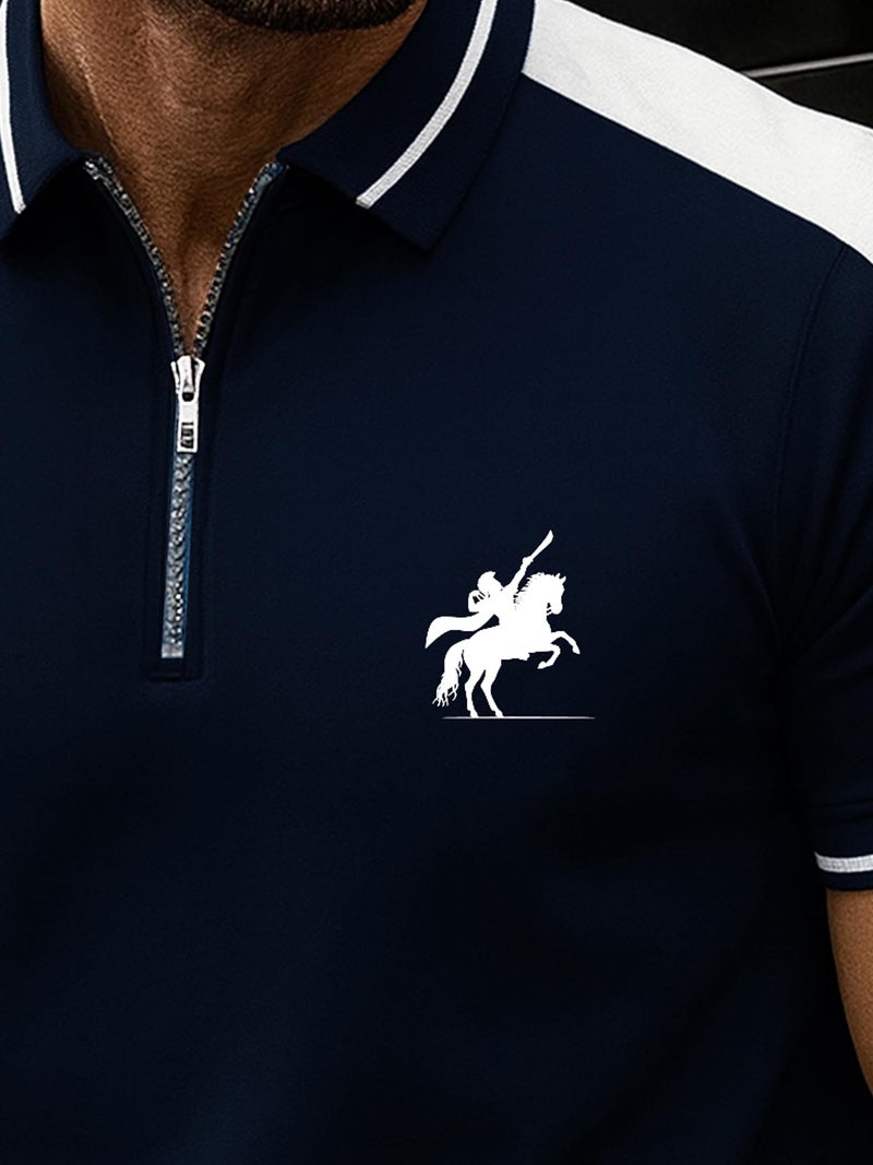 Jump Cuts Mens Polo Neck Half Sleeve Navy & White Cottonblend Slim Fit T-Shirt - Image 4