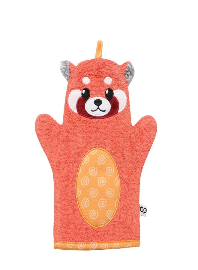 ZOOCCHINI Baby Bath Mitt - Ultra-Soft Washcloth Glove, 100% Cotton Snow Terry, Designed in The USA 1 Mitt/Pack (Remi The Red Panda) - Image 1