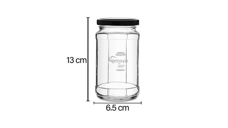 CROCO JAR Transparent Glass Containers for Kitchen 500ml, Air Tight Black Lid Glass Jar For Herbs, Foods, Jams, Liquid, Small Spice Jars - 500 ml Glass Pickle Jar | Pack Of 6 - Image 3