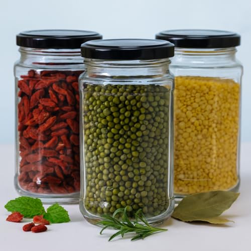 CROCO JAR Transparent Glass Containers for Kitchen 500ml, Air Tight Black Lid Glass Jar For Herbs, Foods, Jams, Liquid, Small Spice Jars - 500 ml Glass Pickle Jar | Pack Of 6 - Image 2