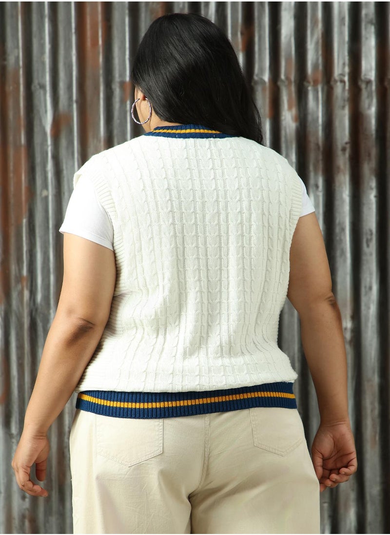 HIGH STAR Women's White 100% Acrylic Solid Sweater  - Image 3