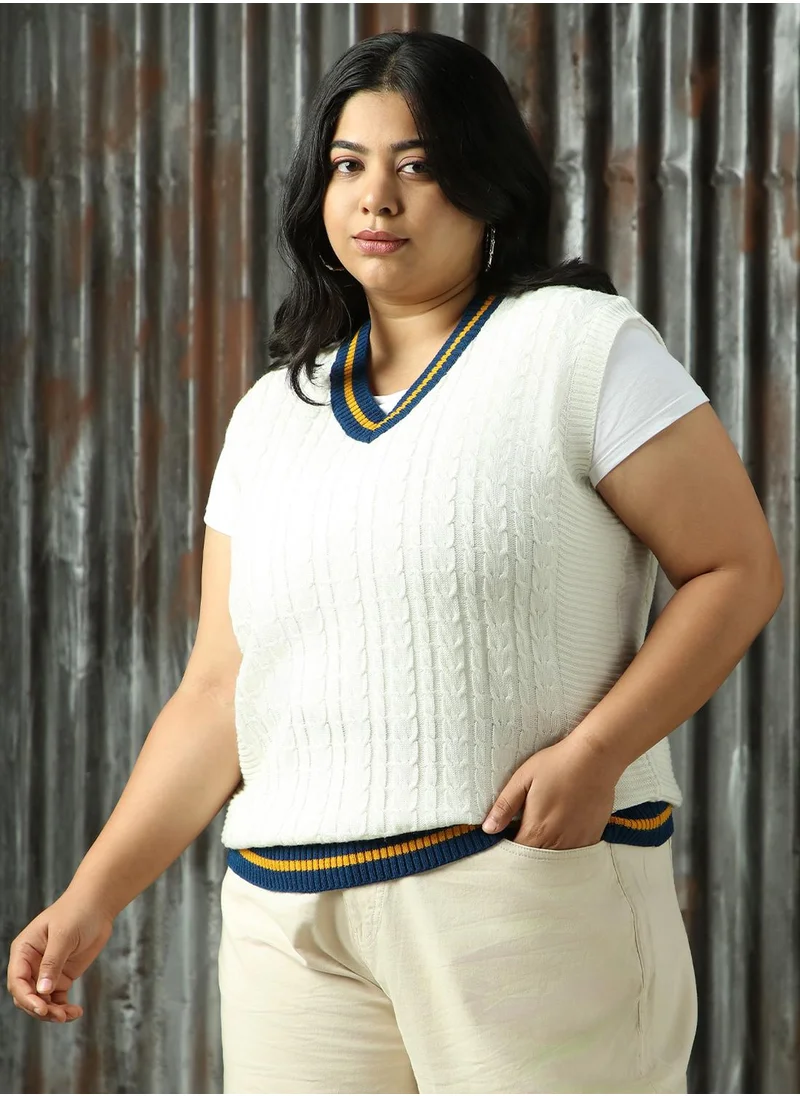 هاي ستار Women's White 100% Acrylic Solid Sweater