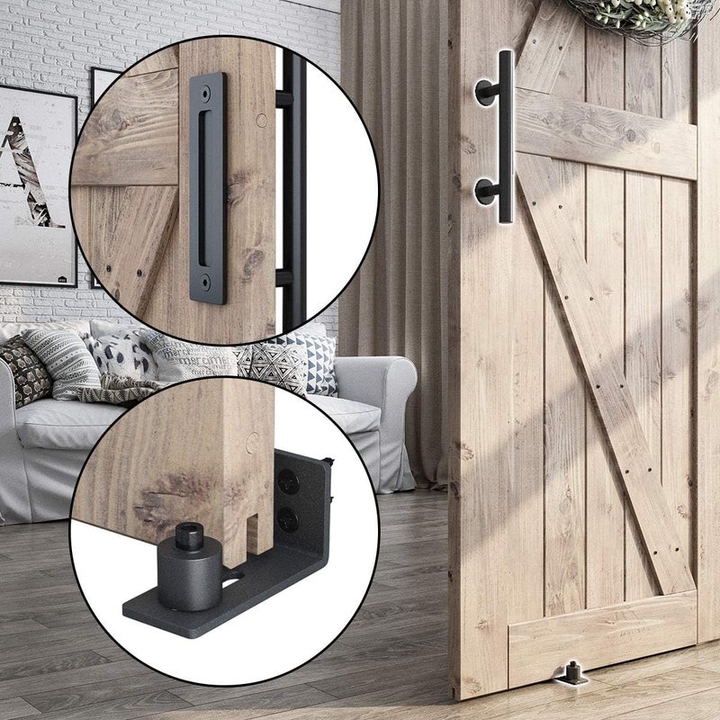 SMARTSTANDARD 5FT Sliding Barn Door Hardware Whole Kit (Include 5ft Track Kit & Pull Handle Set & Floor Guide), Smoothly and Quietly, Easy to Install, Fit 30" Wide Door Panel (J Shape) - Image 4