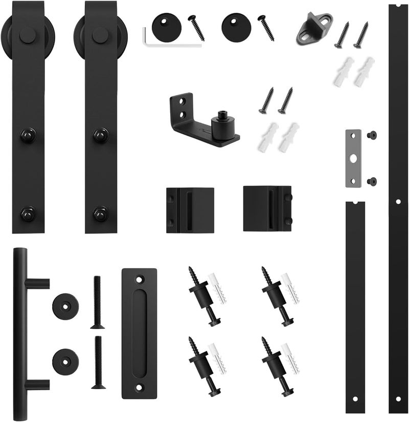 SMARTSTANDARD 5FT Sliding Barn Door Hardware Whole Kit (Include 5ft Track Kit & Pull Handle Set & Floor Guide), Smoothly and Quietly, Easy to Install, Fit 30" Wide Door Panel (J Shape) - Image 5