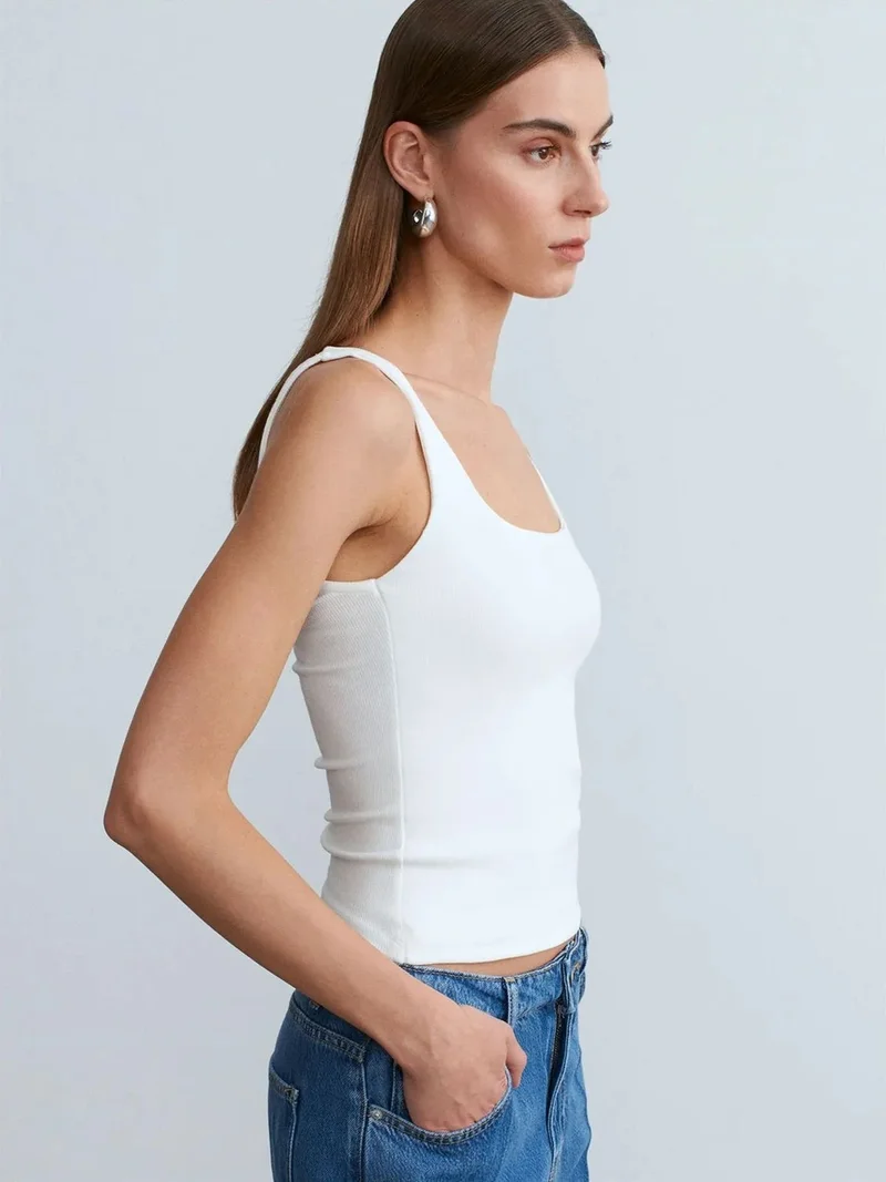 Dilvin Dilvin Ribbed Square-neck Sleeveless Blouse