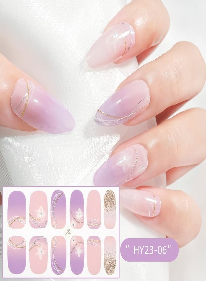 KRTBKR 6 Sheets Semi Cured Gel Nail Strips Stickers Flower Nail Wraps Nail Polish Strips Solid Color Nail Polish Spring Floral Gloss Nail Wraps Supplies Full Wrap Nail Polish Decals for Women Manicure Tips - Image 5