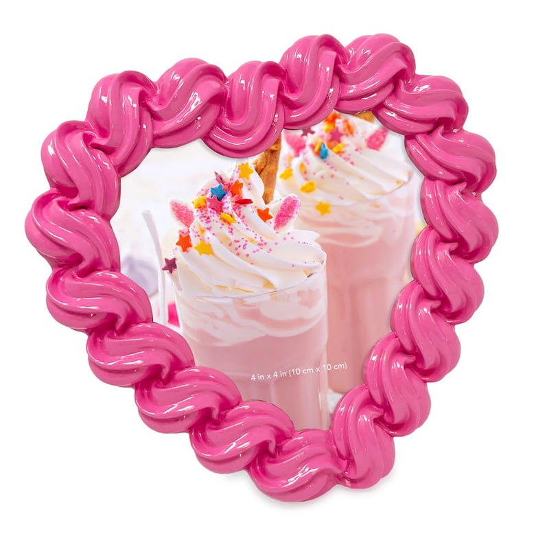 Isaac Jacobs 4x4 Dark Pink Glossy Frosting Heart-shaped Picture Frame with Easel & Hook for Tabletop & Wall Display, Decorative Art Design, Home DÃ©cor, Gallery Wall, Desktop Display (4x4, Dark Pink) - Image 1