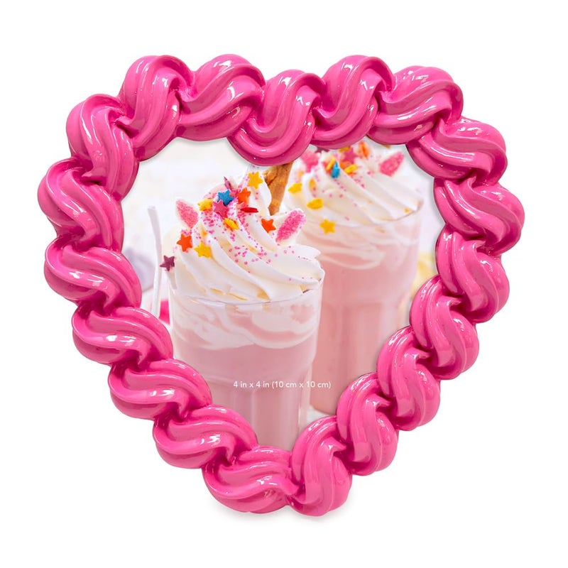 Isaac Jacobs 4x4 Dark Pink Glossy Frosting Heart-shaped Picture Frame with Easel & Hook for Tabletop & Wall Display, Decorative Art Design, Home DÃ©cor, Gallery Wall, Desktop Display (4x4, Dark Pink) - Image 2