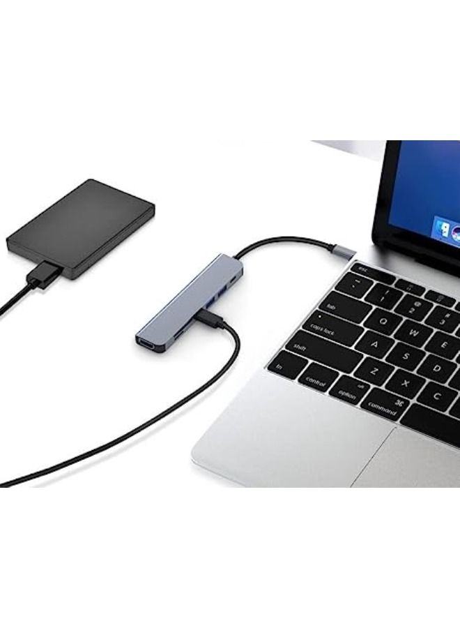 Earldom 6-in-1 USB Hub with Type C cable HDMI 4K 30HZ 2K 60HZ 1080P 120HZ Multi Port Docking Station - Image 2