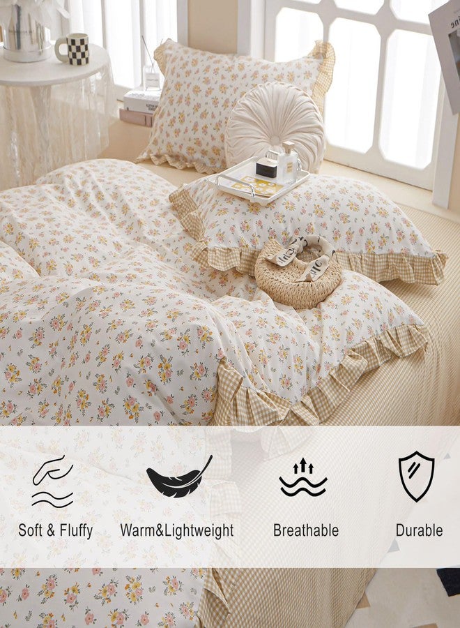 EAVD French Garden Style Ruffled Floral Comforter Set Twin XL Fluffy Soft Microfiber Chic Shabby Pink Yellow Floral Bedding Set with 2 Pillowcases Fresh Botanical Comforter Set for All-Season - Image 2