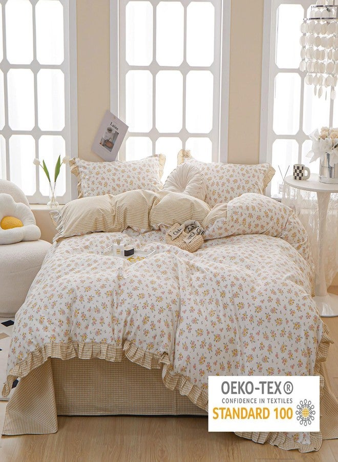 EAVD French Garden Style Ruffled Floral Comforter Set Twin XL Fluffy Soft Microfiber Chic Shabby Pink Yellow Floral Bedding Set with 2 Pillowcases Fresh Botanical Comforter Set for All-Season - Image 5