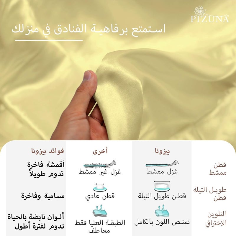 بيزونا مجموعة أغطية لحاف مزدوجة من بيزونا 100% قطن مقاس 200×200 سم أصفر ناعم، 400 خيط، قطن طويل التيلة، نسج ساتان، مع كيسي وسادة (مجموعات أغطية لحاف صفراء ناعمة) - Image 5