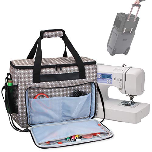 Teamoy Sewing Machine Case, Carrying Tote Bag Storage Organizer Compatible with Brother, Singer Sewing Machines and Accessories, Gray Dots - Image 1