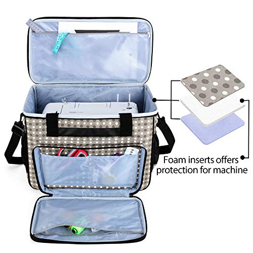 Teamoy Sewing Machine Case, Carrying Tote Bag Storage Organizer Compatible with Brother, Singer Sewing Machines and Accessories, Gray Dots - Image 2