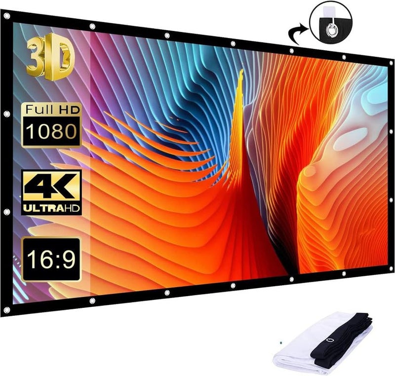 SAVSOL 135 inch Projector Screen,4K 16:9 Portable Eyelet Premium Video Foldable Projection for HD Home Theater Cinema Anti-Crease Indoor Outdoor Office Classroom (299 cm (W) x 168 cm (H)) - Image 1