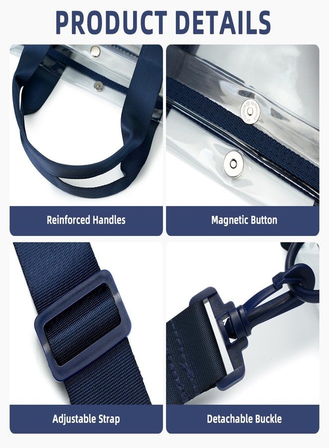 باجيل حقيبة باجيل الشفافة، حقيبة حمل شفافة معتمدة للاستخدام في الملاعب مع جيب داخلي، حقيبة سفر شفافة مناسبة للفعاليات الرياضية والحفلات الموسيقية والعمل، لون كحلي، مناسبة لجميع الفصول - Image 3