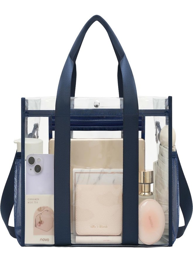 باجيل حقيبة باجيل الشفافة، حقيبة حمل شفافة معتمدة للاستخدام في الملاعب مع جيب داخلي، حقيبة سفر شفافة مناسبة للفعاليات الرياضية والحفلات الموسيقية والعمل، لون كحلي، مناسبة لجميع الفصول - Image 1